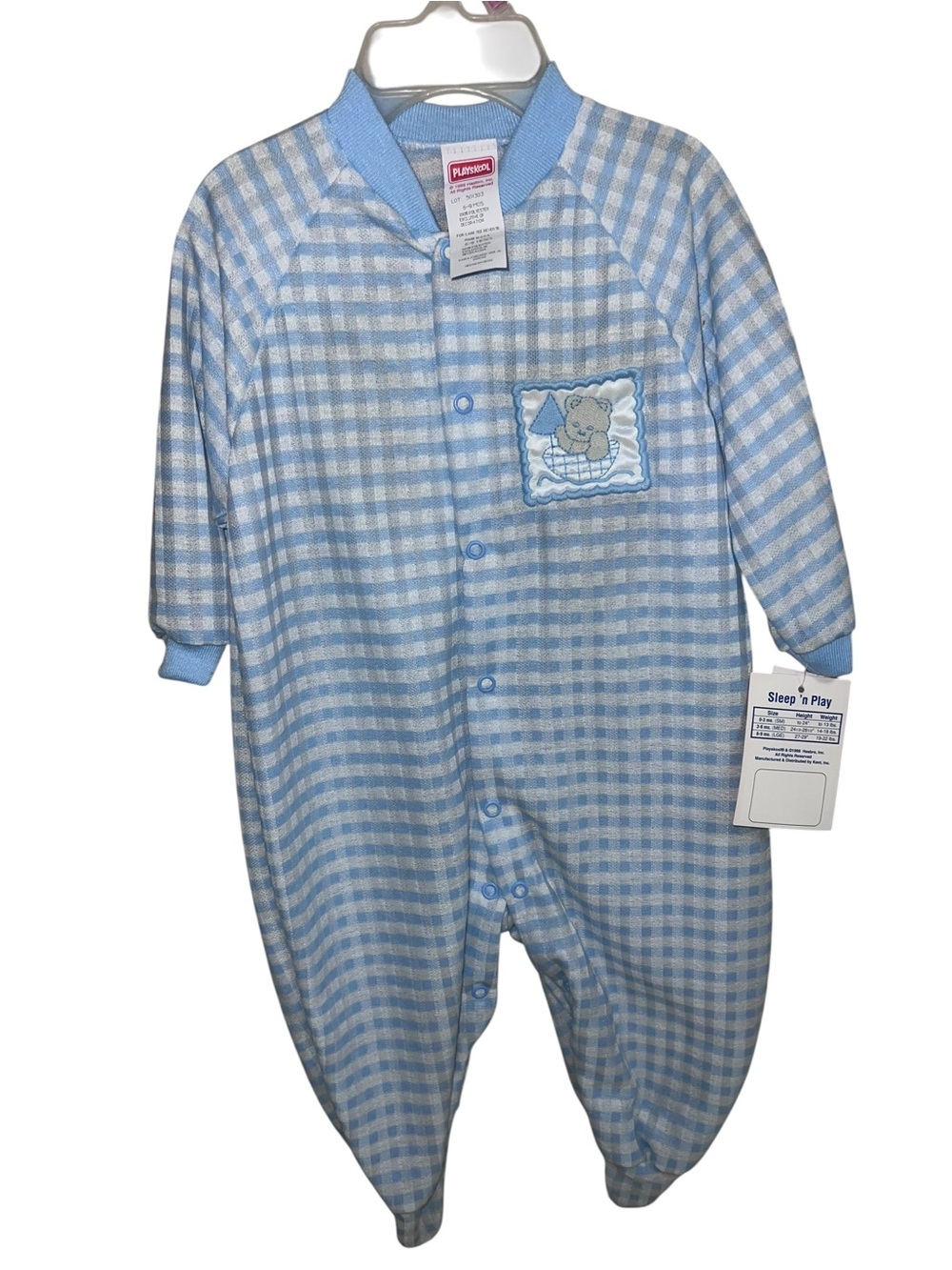 vintage 90's Playskool Blue Gingham Baby Footie NWT